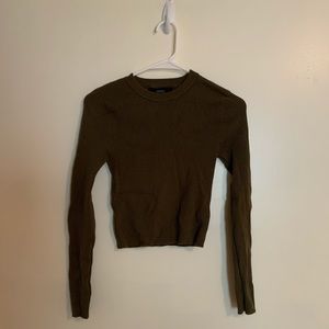 FOREVER 21 - Olive Green Ribbed Crop Long Sleeve M